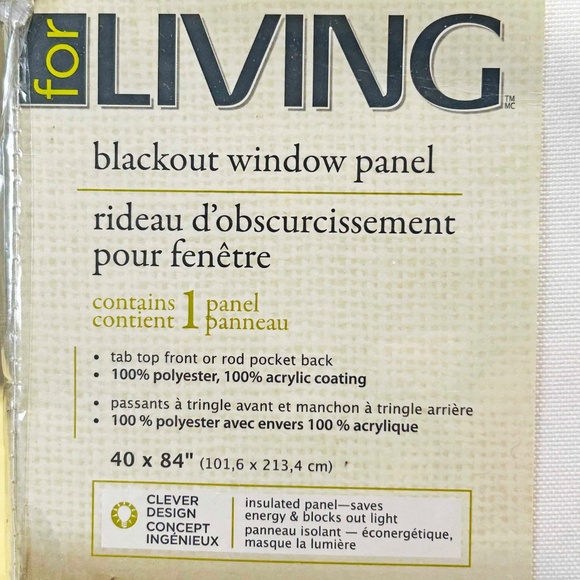 DRAPES, 40 X 84 INCHES, WHITE, BLACKOUT WINDOW PANELS, ONE PANEL, TAB TOP FRONT - Picture 2 of 3